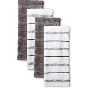 KitchenAid Albany Kitchen Towel 4-Pack Set, Charcoal Grey/White, 16"x26"