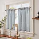 jinchan Striped Linen Kitchen Curtains 36 Inches Length Tier Curtains Farmhouse Modern Cafe Style Small Window Treatments Airy Light Filtering Rod Pocket for Living Room Bathroom 2 Panels Blue