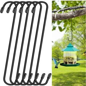 Dpyrrhic 6 Pack 14 Inch Black Extra Matel Heavy Duty Hook for Hanging Plants,Large S Hooks for Hang Brsket,Bird House,Clothes,Kitchenware,Garden,Patio