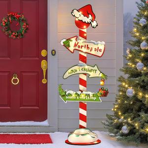 Yinhua 45 Inch Christmas Decorations Indoor Mount Crumpit Christmas Signs Lighted North Pole Signs for Holiday Winter Party Wooden Xmas Decorations for Home, Red
