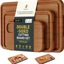 3 Packs Bamboo Cutting Board Set Non Toxic Wood Cutting Boards for Kitchen Nice Solid Thick Wood Juice Groove Chopping Board Extra Large Big Small Best Charcuterie Board for Organic Vegetable Meat