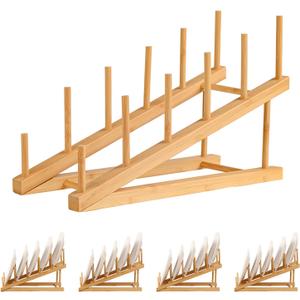 5 Pack Plate Stands For Display,Wooden Multi Plate Holder Cabinet Organizer, 5-Tier Craft Show Vendor Counter Display Rack For Tabletop Book, Art prints, and Platter