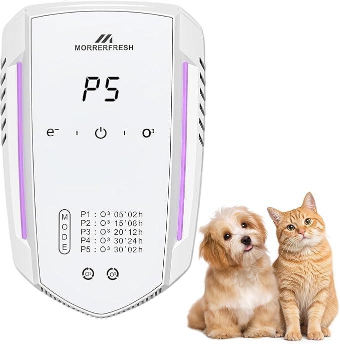 Morrerfresh Ozone Odor Eliminator for Strong Odor 99% Cat Litter Deodorizer Dog Poof Odor Removal Air Ionizers for Home Portable Air Purifier for Pets Toilet Wardrobe Shoe Garage Room Cabinet White