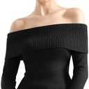 SUUKSESS Women Off Shoulder Sweaters, Long Sleeve, Ribbed Knit Going Out Fall Tops Blouse, Size Large