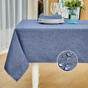 Mebakuk Rectangle Table Cloth Linen Farmhouse Tablecloth Waterproof Anti-Shrink Soft and Wrinkle Resistant Decorative Fabric Table Cover for Kitchen (Denim Blue, 60" x 84" (6-8 Seats))