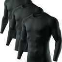 ATHLIO Men's UPF 50+ Long Sleeve Compression Shirts, Water Sports Rash Guard Base Layer, Athletic Workout Shirt (X-Large, 3pack Black/ Black/ Black)