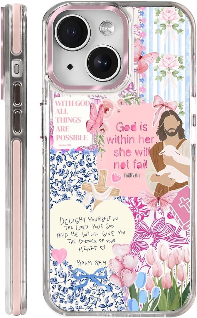 Clear Case for iPhone 14, [Magnetic Charging Compatible][Military-Grade Protection][Anti-Yellowing] Shockproof Slim Magnetic Phone Case for iPhone 14, Pink Jesus Collage
