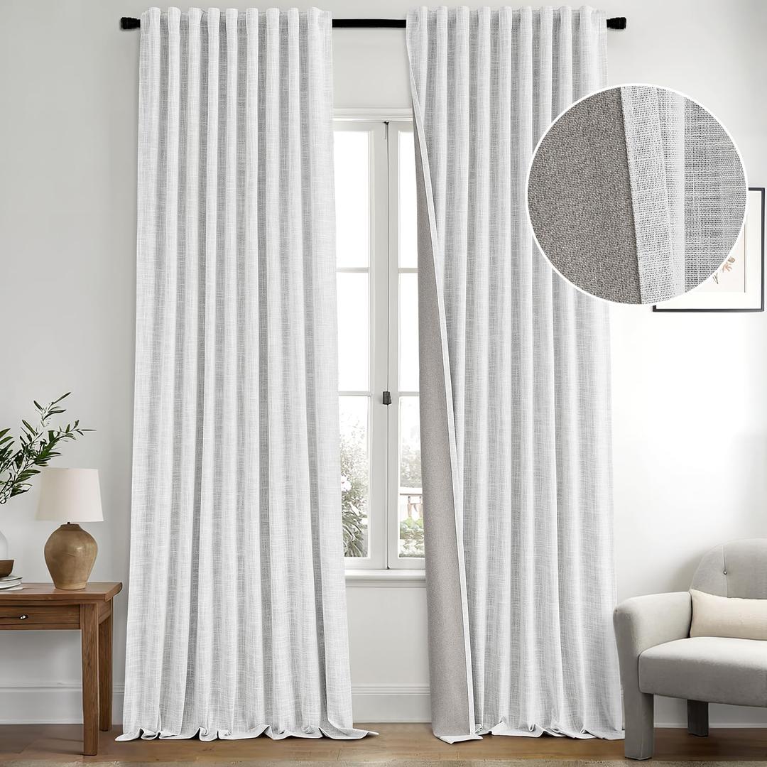 MIULEE Greyish 100% Blackout Linen Curtains 2 Panels Set Double Sided No Coating Pinch Pleated Back Tab Floor to Ceiling Black Out Thermal Insulated Bedroom Living Room Darkening Drapes 40×84L