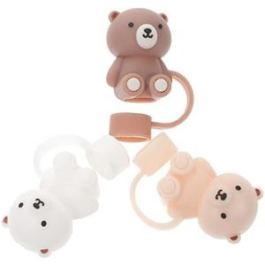WATIIFUFU 2pcs Cute Straw Topper Reusable Straw Covers for Bubble Tea Cartoon Bear Cap