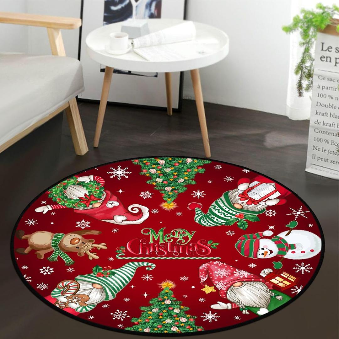 Christmas Snowman Round Area Rug Non-Slip Doormat Xmas Non-Slip Floor Mat Merry Christmas Round Area Rug Carpet for Bedroom Living Room Study Playing Carpet, 3' Diameter