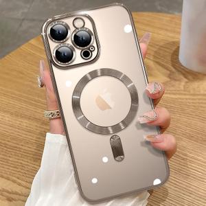 ZIYE Magnetic Case Made for iPhone 16 Pro 6.3 Inch [Compatible with MagSafe] Full Camera Lens Protection, Clear Luxury Phone Cover Soft TPU Bumper Drop Protective Case for 16 Pro Women Men, Brown