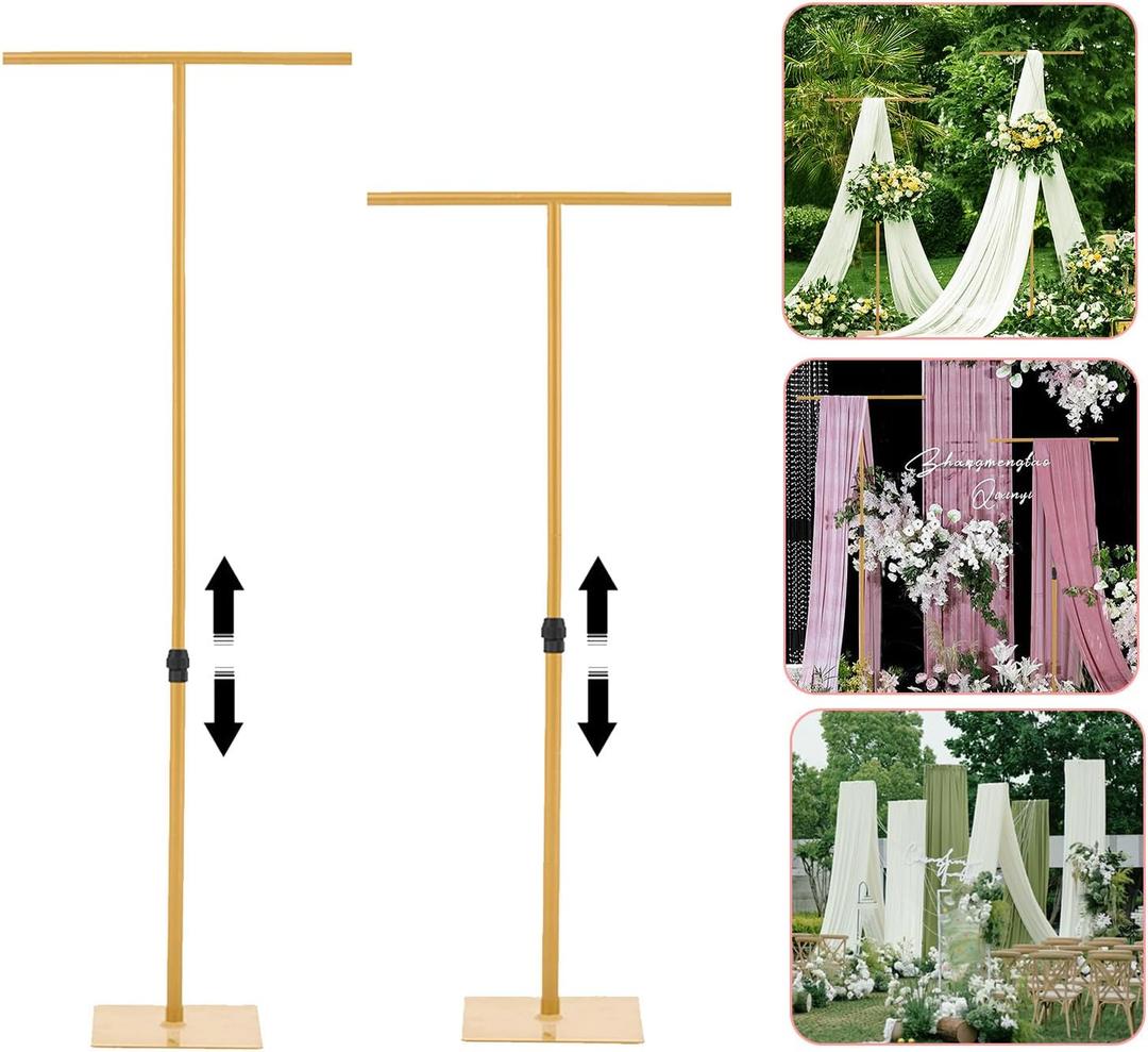 Vincidern 2pcs 8FT Backdrop Stand for Parties/Wedding, Adjustable Height - Heavy Duty Metal Background Stand Decor for Wedding, Birthday Party, Baby Shower, Photoshoot, Gold