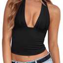 REORIA Women's Halter Tops Plunge Neck Backless Double Lined Sexy Going Out Crop Tops Summer Outfits 2026,XL