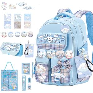 Kawaii Backpack with 22Pcs Accessories Anime Cartoon Anti-Theft Travel Aesthetic New Semester Gifts Bag with Cute Pin