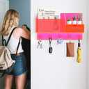 Acrylic Key Holder Wall Mount Mail Organizer for Wall with Shelf Storage Drawer and 5 Hooks, Neon Pink