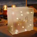 OurWarm Frosted Acrylic Wedding Card Box with String Light, Large Gift Card Box for Wedding Reception, DIY Wedding Envelope Money Memory Box for Party Graduation Birthday Baby Shower Decorations