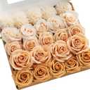 Ling's moment Artificial Flowers Fake Silk Roses Faux Foam Dahlia Combo for DIY Wedding Bouquets Centerpieces Arrangements Bridal Shower Party Home Decorations, Cream & Apricot, 24pcs