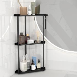 FLE 3 Tier Corner Bathroom Counter Organizer, Countertop Corner Shelf,Makeup Organizer and Storage for Bathroom (Black)