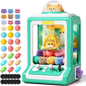 Claw Machine for Kids, Mini Vending With Game Coins & Music, Prize Dispenser Toys for Girls and Boys, Electronic Claw Game for Party Birthdays, Includes 30 Mini Toys (Doggy Green)