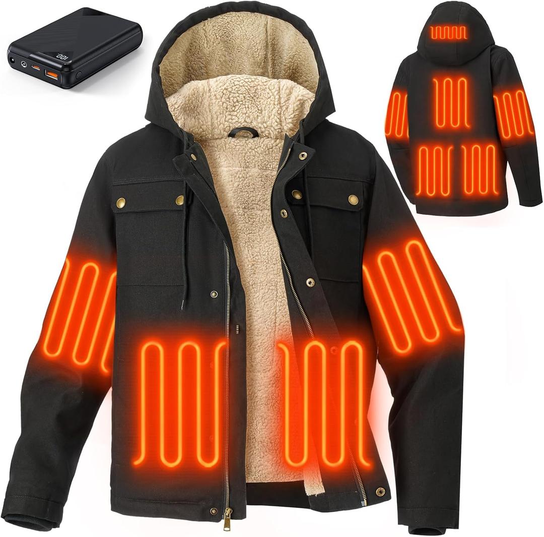 Glaais Heated Jackets for Men with 12V 18400mAh Battery Pack Included, Mens Heated Jacket Rechargeable with Sherpa Lining (3X-Large, Black)
