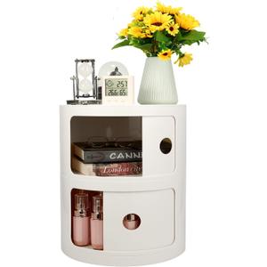 2-Tier Round Bedside Table, Narrow Storage Cabinet, Small Stylish Storage Cabinet, no Installation Required, Suitable for Living Room and Bedroom, Small Space