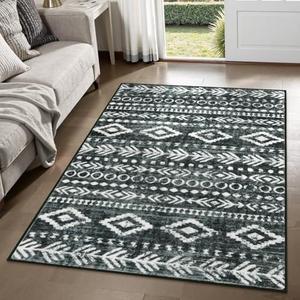 Lahome Boho Moroccan 3x5 Kitchen Rugs Non Slip Washable, Black White Office Rug Low-Pile Soft Area Rug, Rustic Tribal Print Large Indoor Entry Rug Floor Carpet for Entryway Laundry Room