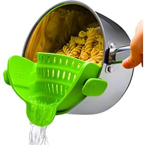 Kitchen Gizmo Snap N' Strain Clip On Strainer for Pots and Pans - Collapsible Silicone Pasta Strainer and Kitchen Gadget for Cooking - Easy to Use, Heat Resistant and Space Saving Colander - Green