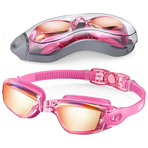 Aegend Swim Goggles, Swimming Goggles No Leaking Full Protection Flexible, Detachable Adult Men Women Youth, Rose-red Silver