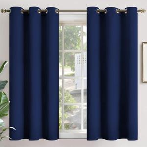 YoungsTex Navy Blue Blackout Curtains 54 Inch Length for Bedroom - Thermal Insulated with Grommet Room Darkening Drapes for Basement Short Window Kids Privacy, 2 Panels, 42 x 54 Inch