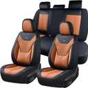 Coverado Car Seat Covers Full Set, Front Seat Covers with Lumbar Support and Back Seat Cover Waterproof Leather Automotive Seat Cover, Universal Car Interior Protectors Cushion for Most Cars