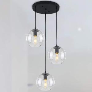 Globe Pendant Light, Modern Hanging Lighting Fixture, Classic Cluster Chandelier with Clear Glass Shades(Black, 3 Lights, 11.8 Inch)