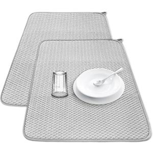 2Pcs XXL Dish Drying Mat,Absorbent Microfiber Dish Drainer Mats,Kitchen Counter Pads for Coffee Countertops,Sinks,Draining Racks(24x17",Gray)