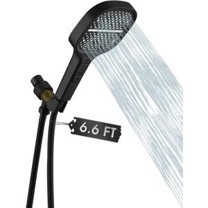 Handheld Shower Head with Extra Long Hose, 8 Setting Square Detachable Hand Held Spray with Upgrade Piano-Key Button & On Off Switch, 79" Long Stainless Steel Hose, Adjustable Bracket - Matte Black
