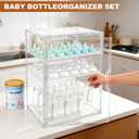 GRETJOB Baby Bottle Organizer, 3-Tier Adjustable Clear Acrylic Storage Station with Drawer & Magnetic Door for Countertop/Cabinet, Holds Bottles, Nipples, Pump Parts, Food Jars