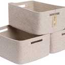 MiniArk Large Storage Baskets for Shelves, Closet Organizers Bins for Clothes Blanket Towels, Baby Nursery, Toy Baskets Box, Woven Rope Baskets, 17 x 13 x 7.5”, 3 Packs Mixed Brown