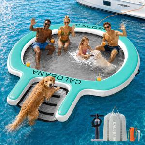 CALOBANA Water Hammock Floating Ring with Dog Ramp & Cup Holder 8ft White