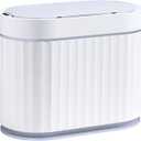 ELPHECO Mini Trash Can with Lid Small Desktop Trash Can with Lid, 5 Liter Automatic Garbage Bin, 1.3 Gallon Motion Sensor Countertop Waste Basket for Bedroom, Office, Bathroom, White with Grey Trim