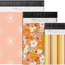 Eco Friendly Sustainable Poly Mailers, Multiple Sizes Variety 75 Pack (25 Each: 6x9, 9x12, 12x15) Different Assorted Sized Shipping Bags, Retro Vintage Spring Envelopes (Groovy Boho)