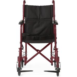 Medline Steel Transport Chair, Folding Transport Wheelchair, Removable Swing-Away Footrests, Full-Length Armrests, 17" Seat, 250 lb. Capacity, Red