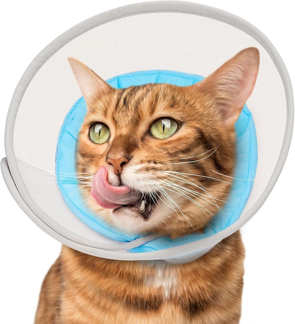 Cat Cone Collar Soft: Comfortable Waterproof Mesh Recovery Cone After Surgery to Stop Licking and Scratch, Alternative to Plastic Elizabeth Head/Neck Cone (S, Blue)