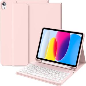 Keyboard Folio Case for iPad A16 11th/10th Generation, Pink-1 | for iPad A16 11" 2025 & 10th Gen 10.9" 2022, Thin & Light, Detachable Wireless Bluetooth Keyboard, Left Side Pencil Holder