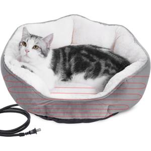 Heated Cat Bed Indoor for Cats & Small Dogs - Winter Warm Plush Round Pets Heating Bed, Ultra-Soft Velvet & Cotton Thermal Heated Dogs Bed for Cold Weather, Overheat Protection for Pets (20x20 Inch) (Medium)