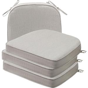 Unimatta Sunbrella Round Corner Seat Cushions, 17" x 16" x 2", Set of 4, Indoor Outdoor Water Repellent Universal Chair Pads with Ties for Patio Furniture, Garden Dining Chairs, Specrtum Pebble