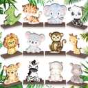 Yaomiao 12 Pcs Safari Jungle Animals Wooden Table Centerpiece Baby Shower Decorations Wild Animals Birthday Decorations for Boys Kids
