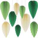 SUNBEAUTY Paper Fans Party Decorations Green Paper Leaves for Decoration Paper Palm Leaves Party Decoration Jungle Classroom Decor Green Birthday Decorations,Set of 9