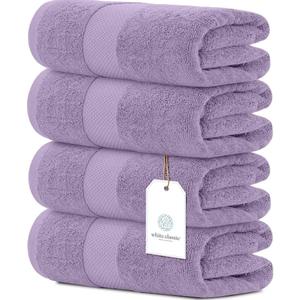 White Classic Luxury Bath Towels Set of 4 Large - 700 GSM Cotton Ultra Soft Bath Towels 27x54 | Highly Absorbent and Quick Dry | Hotel Towels for Bathroom Luxury, Plush Shower Towels, Lavender