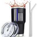JENVIO Thin Blue Line Police Tumbler | Retirement Gifts Travel Mug w Lid for Coffee Cup/Cold Drinks | Back The Blue | Gear Correctional for Him | Cops Officer Christmas Gift (30 Ounce)