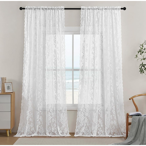 White Lace Curtains 72 Inch Length Vintage Victorian Paisley Floral Curtains for Living Room Bedroom Rod Pocket Light Filtering Neutral French Lace Drapes Snowy Winter Window Privacy Decor, 52x72