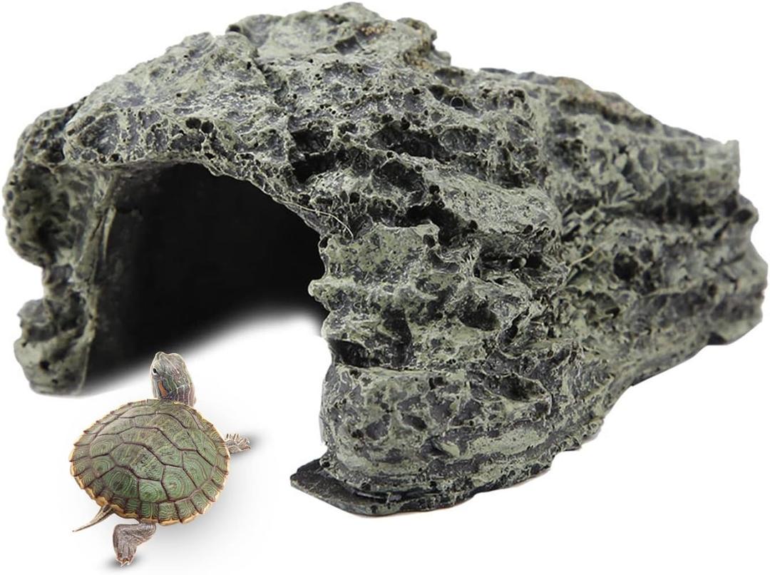 ciciglow Fish Hiding Place Aquarium Turtle Reptile Basking Hide, Reptile Cave Hut for Terrarium Decoration, High Simulation (Small Turtle Cave)