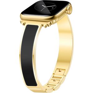 Gold Slim Watch Bands for Women Compatible with Apple Watch 42mm(S3/2/1) 44mm 45mm 46mm 49mm Jewelry Dressy Bracelet Metal Strap Adjustable for iWatch Series 10/9/8/7/6/5/4/3/2/1/SE/Ultra